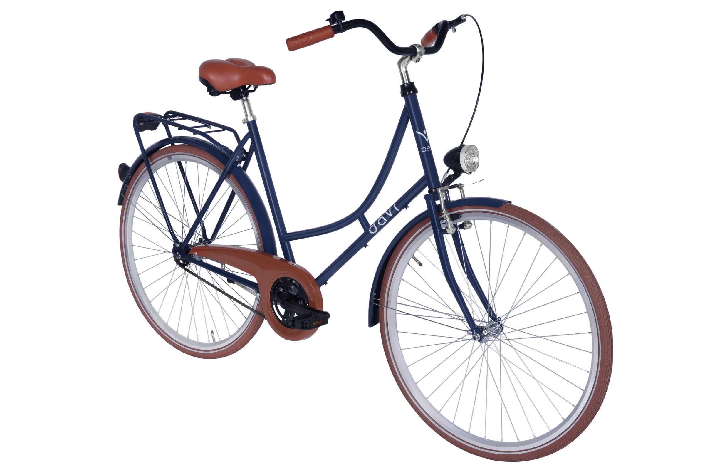 Bicicletă albastră cu șa și apărători maro