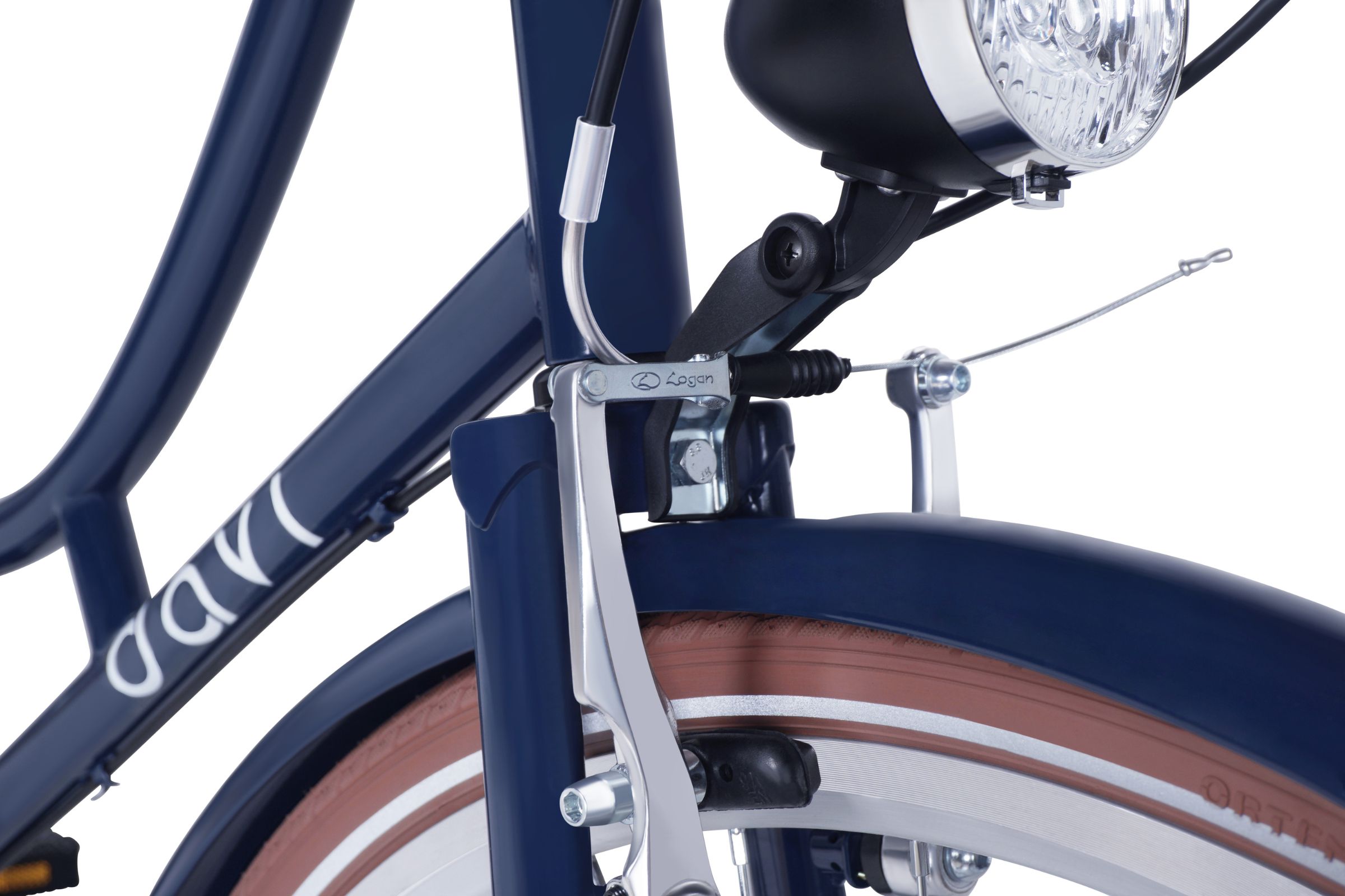 Detaliu frână bicicletă cu far și suport Logan.