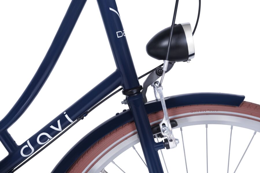 Bicicletă cu cadru albastru și far elegant