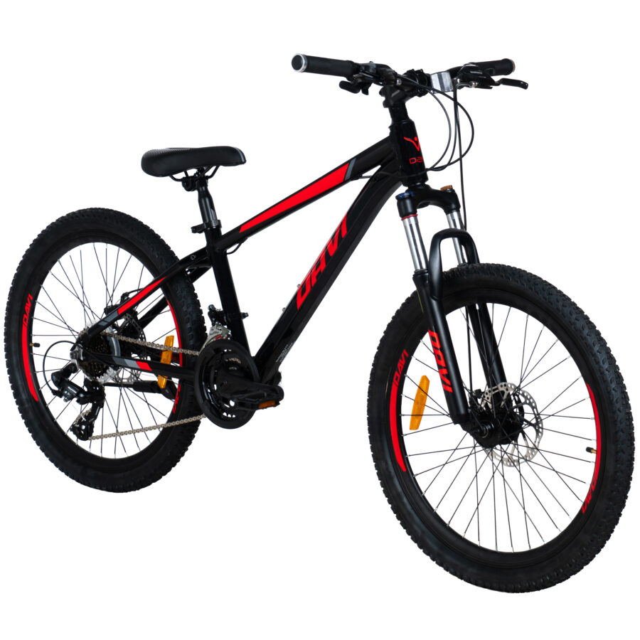 bicicleta copii davi montaro aluminiu, 24", 130 160 cm, 21 viteze, roşu/negru