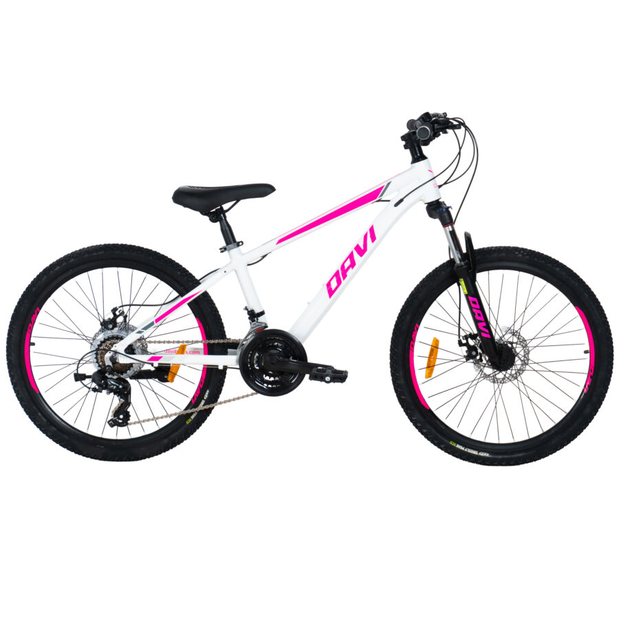 bicicleta copii davi bella aluminiu, 24", 130 160 cm, 21 viteze, alb/roz