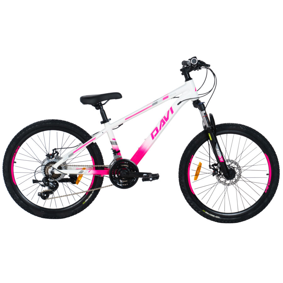 bicicleta copii davi bella aluminiu, 24", 130 160 cm, 21 viteze, roz/alb