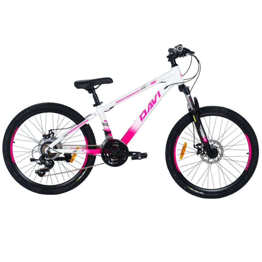 bicicleta copii davi bella aluminiu, 24", 130 160 cm, 21 viteze, roz/alb