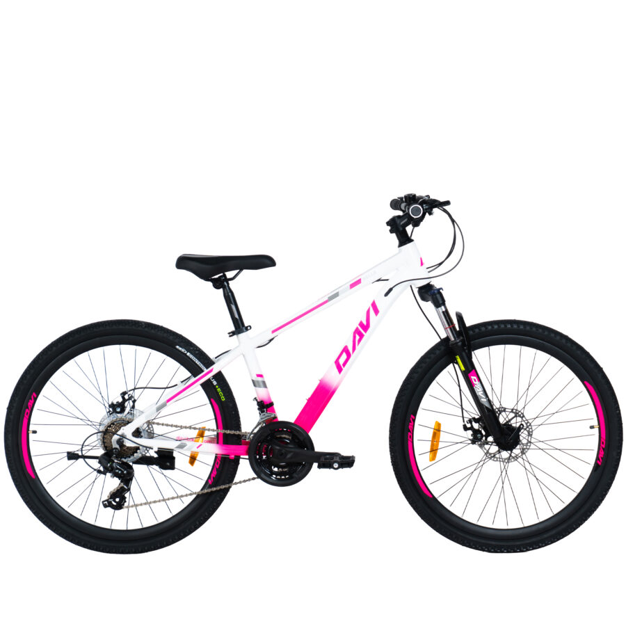 bicicleta copii davi bella aluminiu, 24", 130 160 cm, 21 viteze, roz/alb