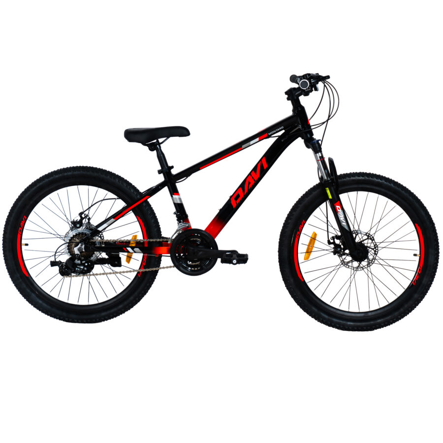 bicicleta copii davi montaro aluminiu, 24", 130 160 cm, 21 viteze, negru/roşu
