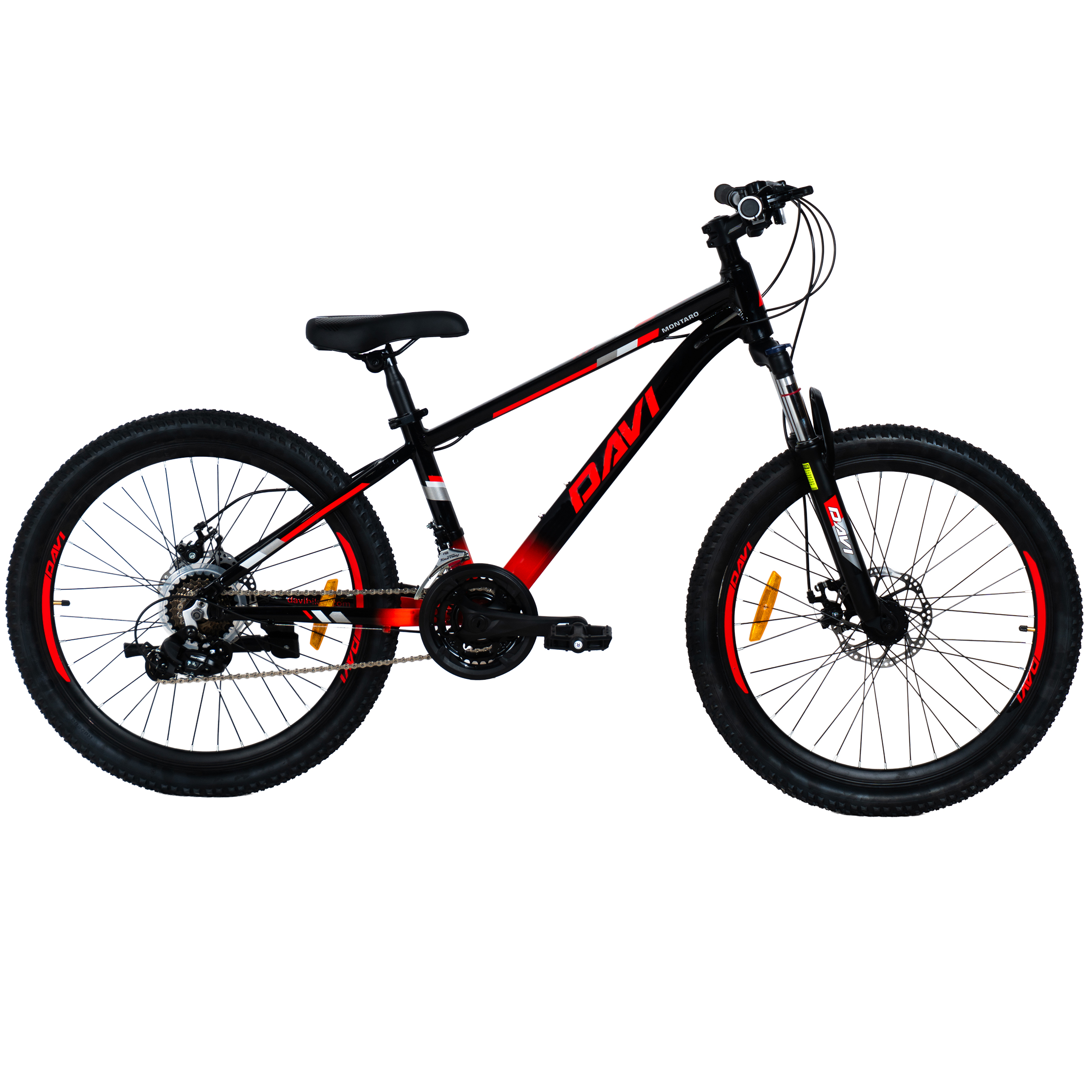 bicicleta copii davi montaro aluminiu, 24", 130 160 cm, 21 viteze, negru/roşu
