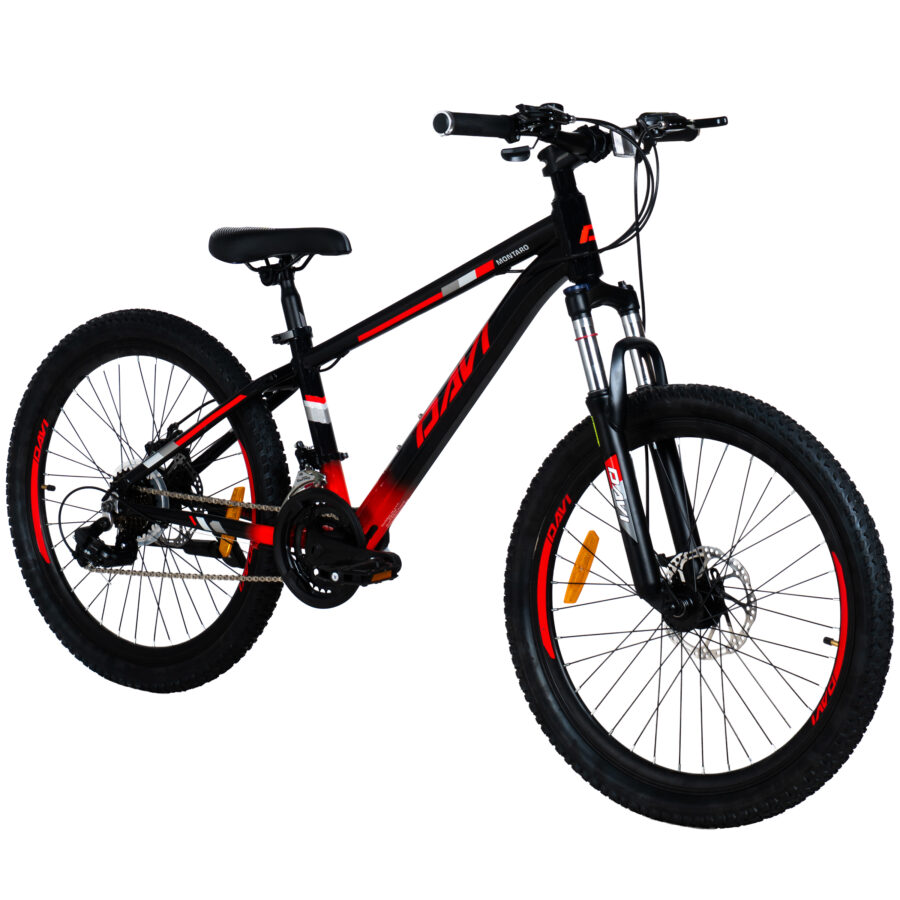 bicicleta copii davi montaro aluminiu, 24", 130 160 cm, 21 viteze, negru/roşu