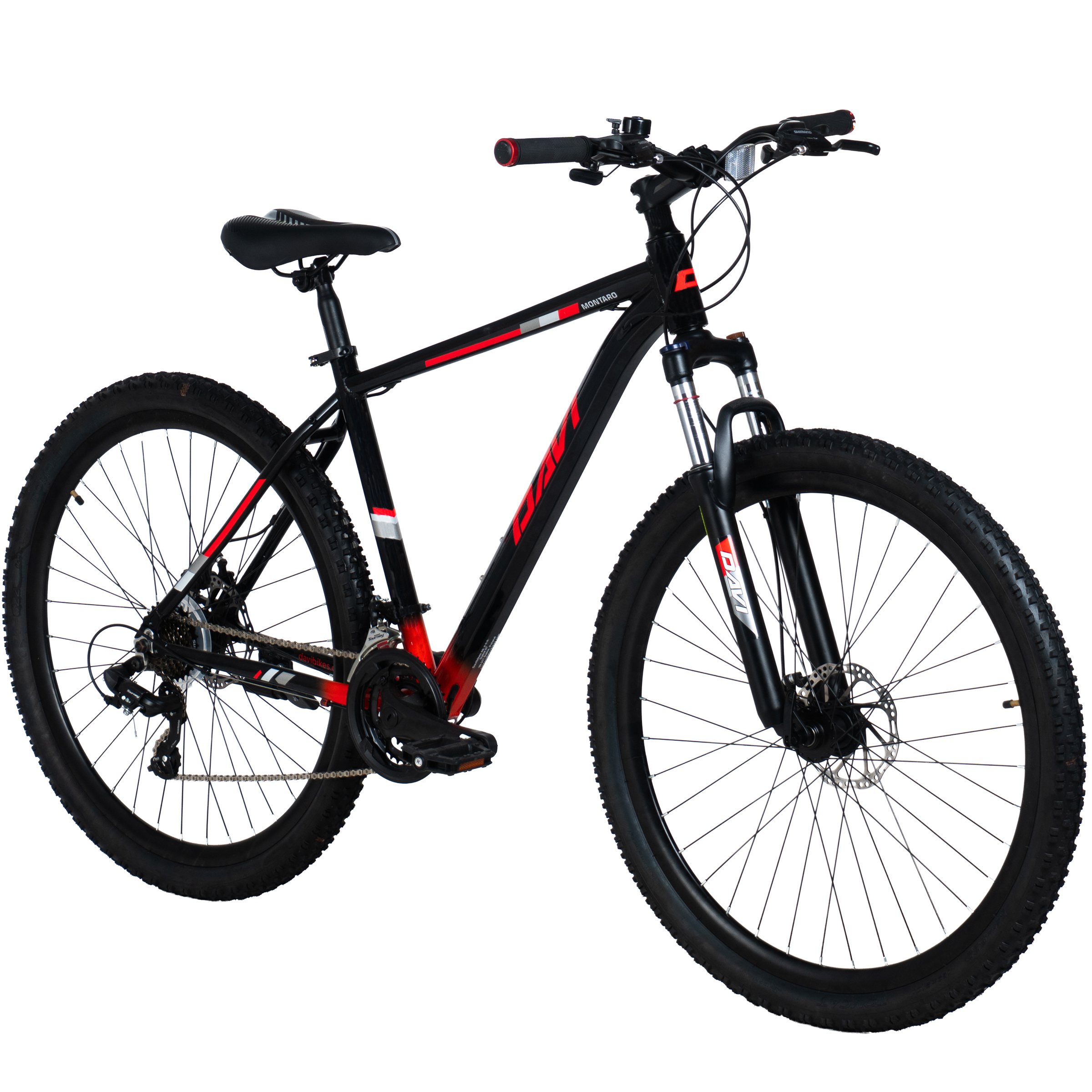 bicicleta mtb davi montaro aluminiu, 29", 170 195 cm, 21 viteze, negru/rosu