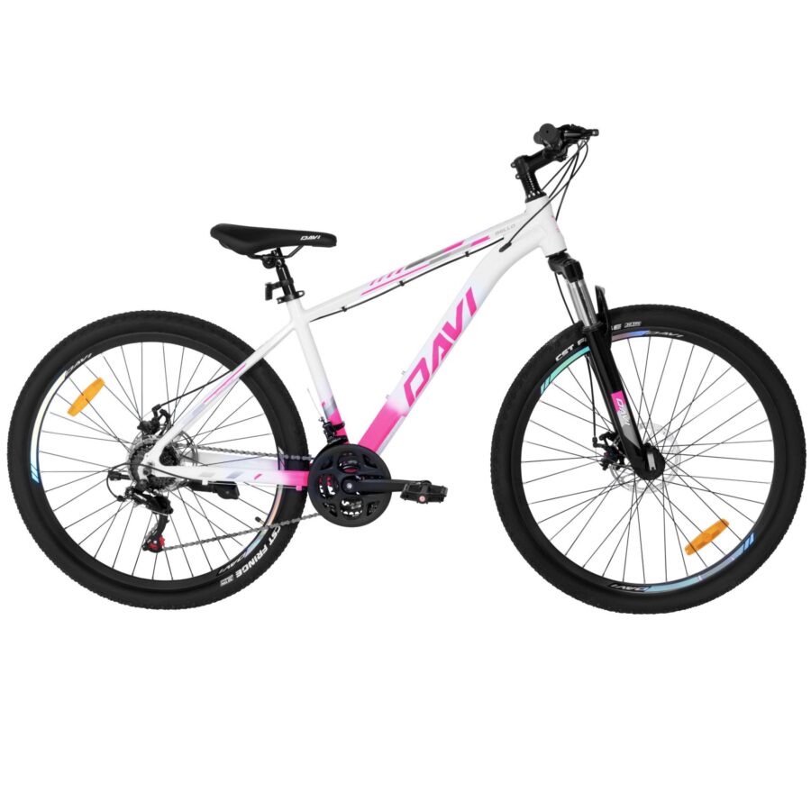 bicicleta mtb davi bella aluminiu, 27.5", 160 185 cm, 21 viteze, alb/roz