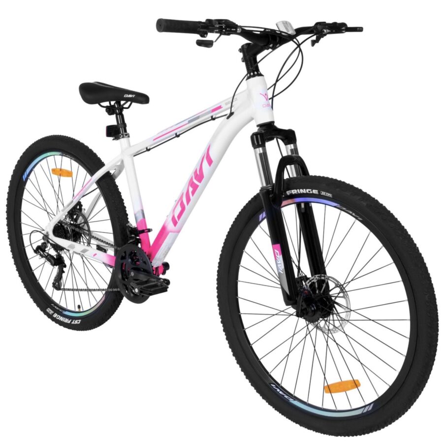 bicicleta mtb davi bella aluminiu, 27.5", 160 185 cm, 21 viteze, alb/roz