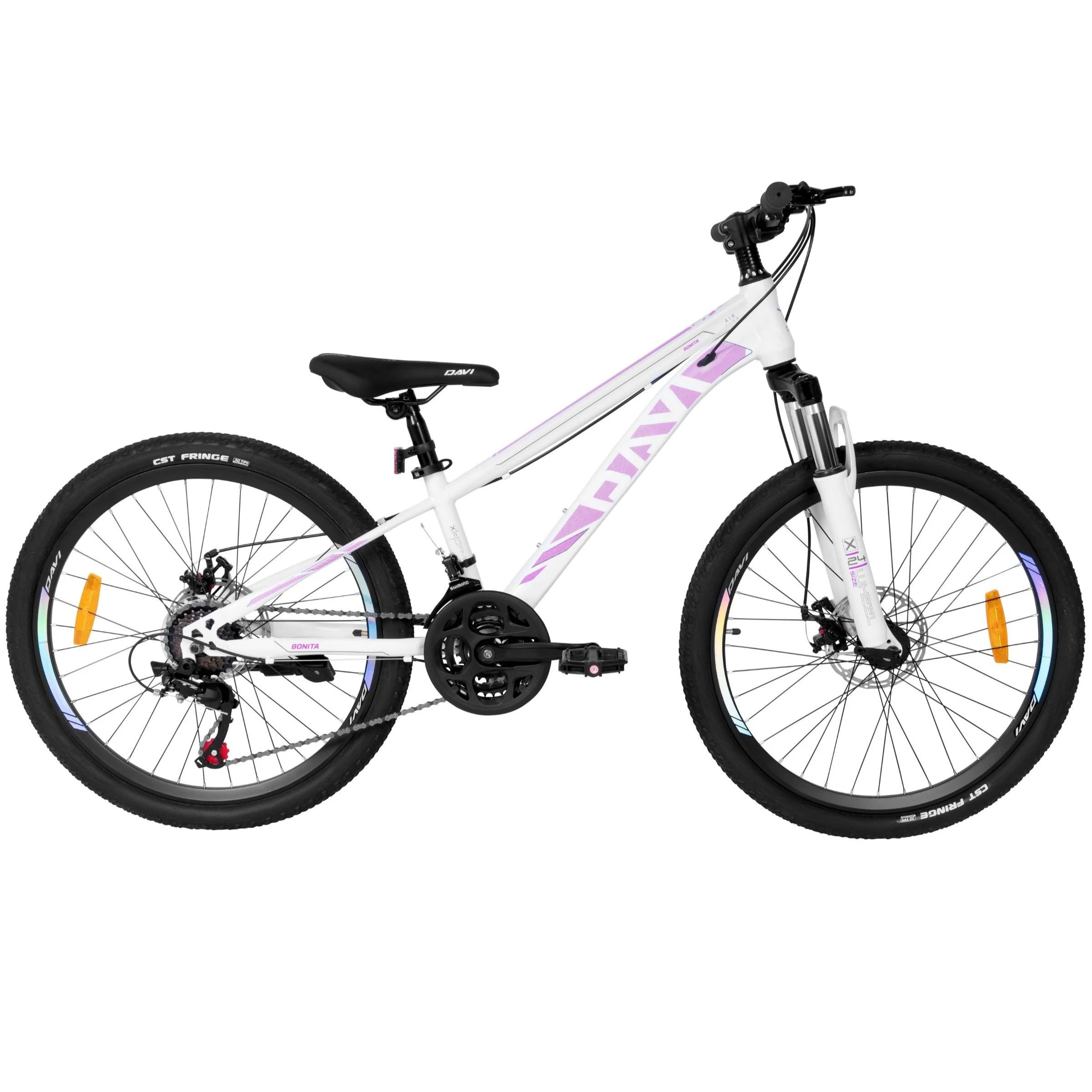 bicicleta copii davi bonita 24", 130 160 cm, 21 viteze, roz/alb