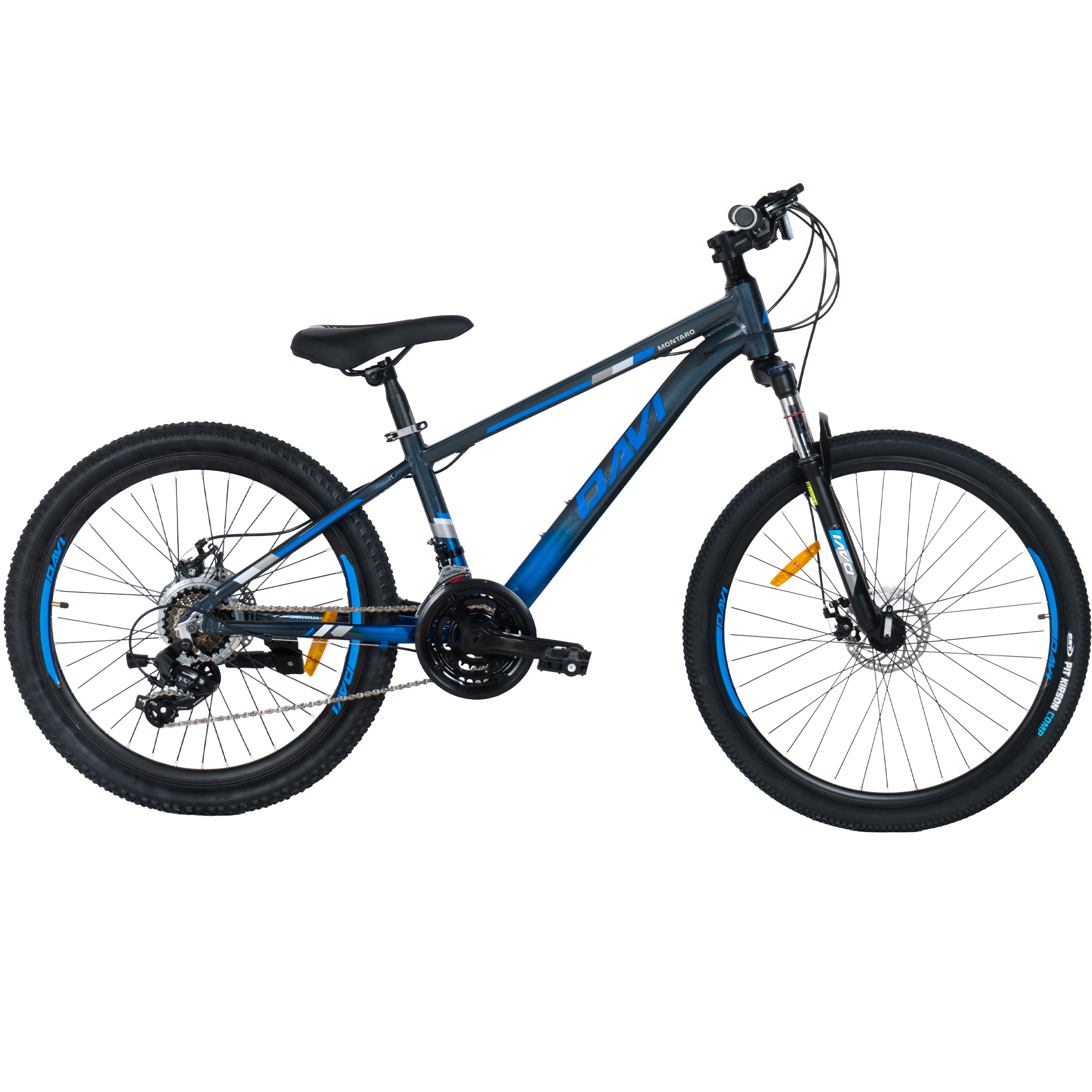Bicicleta copii Davi Montaro Aluminiu, 24", 130-160 cm, 21 viteze, Gri/Albastru