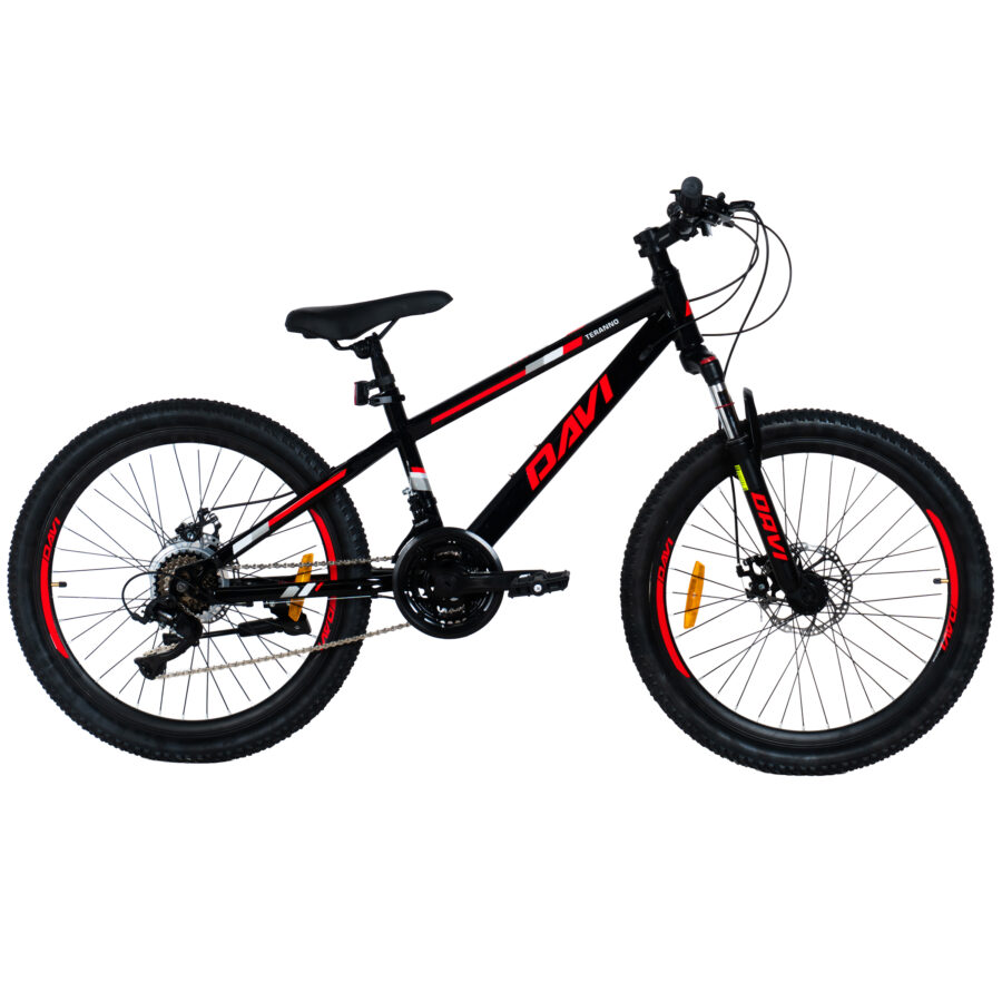 bicicleta copii mtb davi terrano 24", 130 160 cm, 21 viteze, negru/rosu