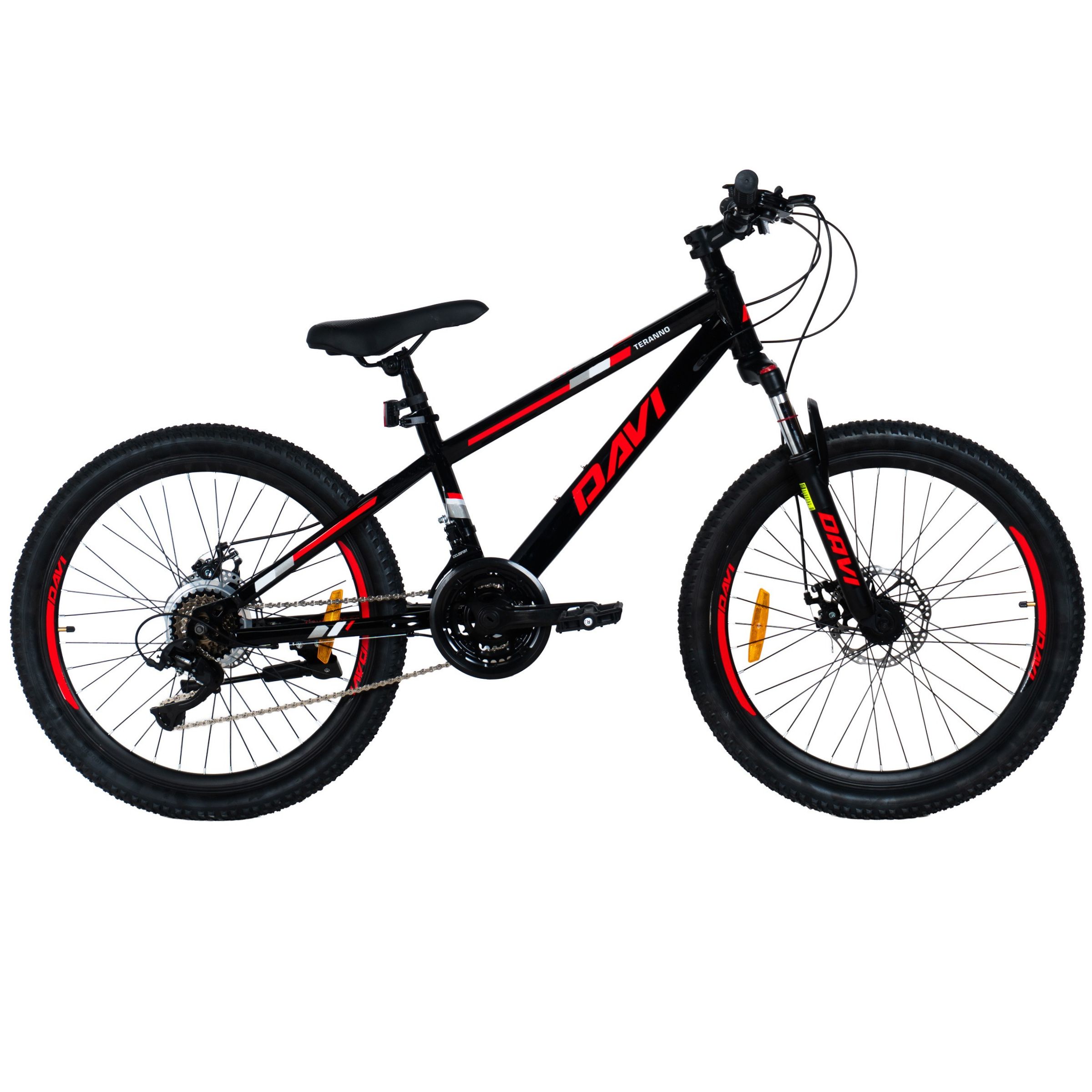 Bicicleta copii MTB Davi Terrano 24", 130-160 cm, 21 viteze, Negru/Rosu