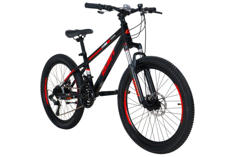 bicicleta copii davi terrano 24", 130 160 cm, 21 viteze, negru/rosu