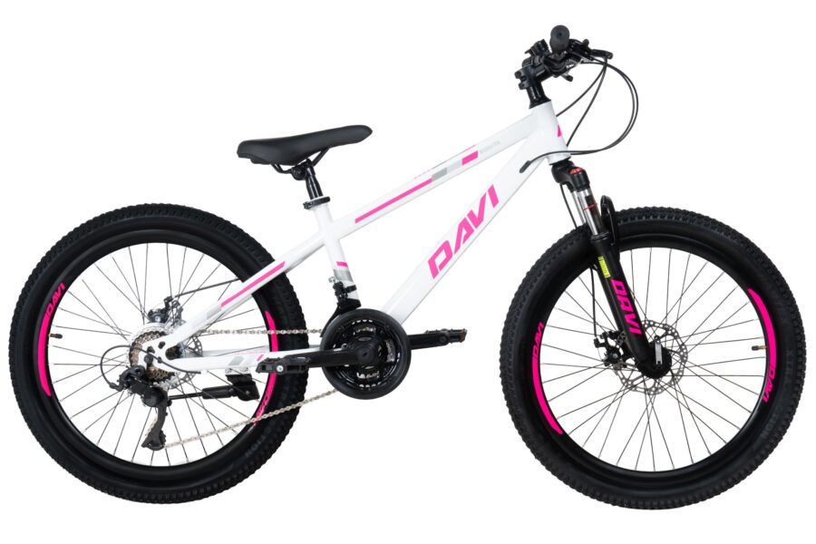 bicicleta copii davi bonita 24", 130 160 cm, 21 viteze, roz/alb