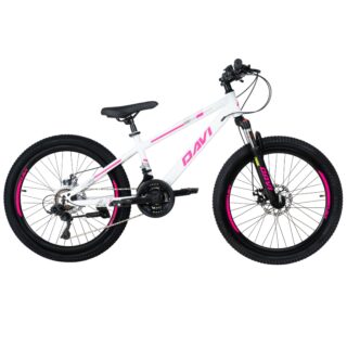 Bicicleta copii Davi Bonita 24", 130-160 cm, 21 viteze, Alb/Roz