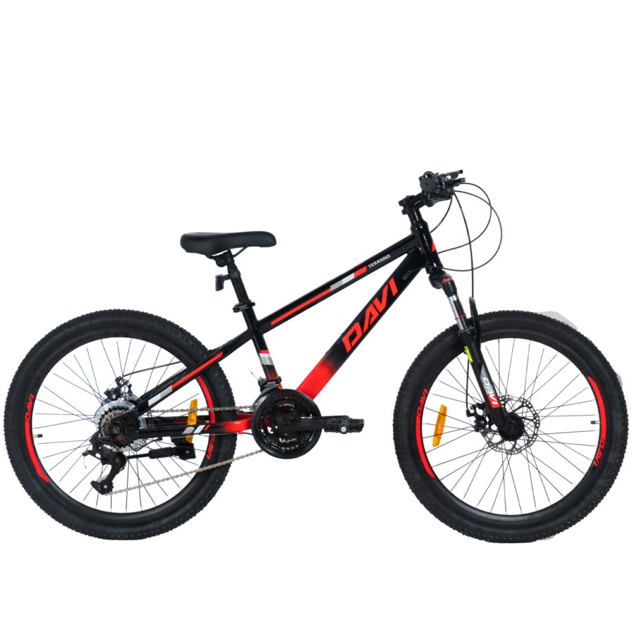 bicicleta copii davi terrano 24", 130 160 cm, 21 viteze, rosu/negru