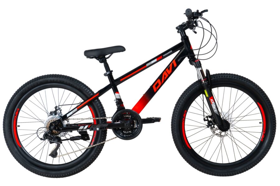 bicicleta copii davi terrano 24", 130 160 cm, 21 viteze, negru/rosu (copy)