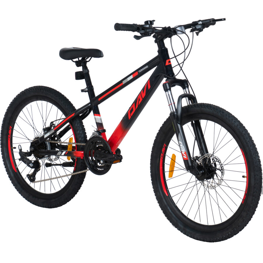 bicicleta copii davi terrano 24", 130 160 cm, 21 viteze, rosu/negru