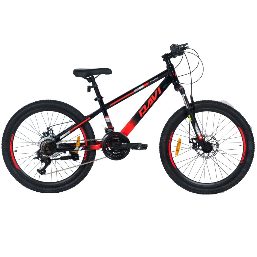 bicicleta copii davi terrano 24", 130 160 cm, 21 viteze, rosu/negru