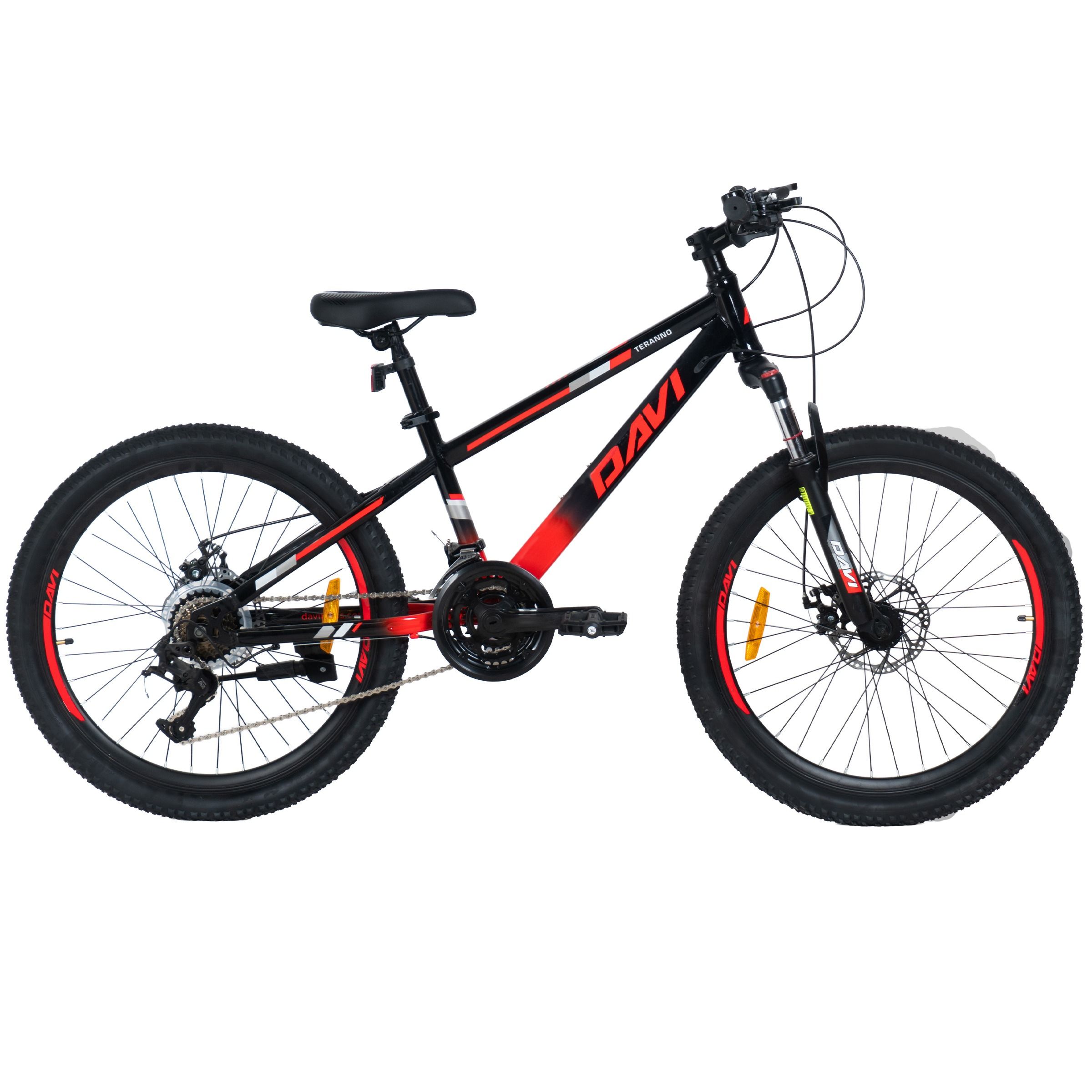 Bicicleta copii Davi Terrano 24", 130-160 cm, 21 viteze, Rosu/Negru