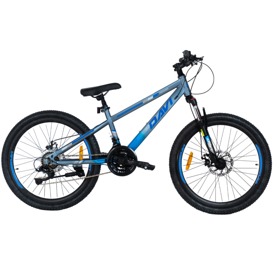 bicicleta copii davi terrano 24", 130 160 cm, 21 viteze, gri/albastru