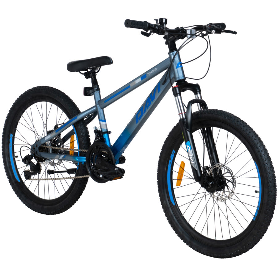 bicicleta copii davi terrano 24", 130 160 cm, 21 viteze, gri/albastru