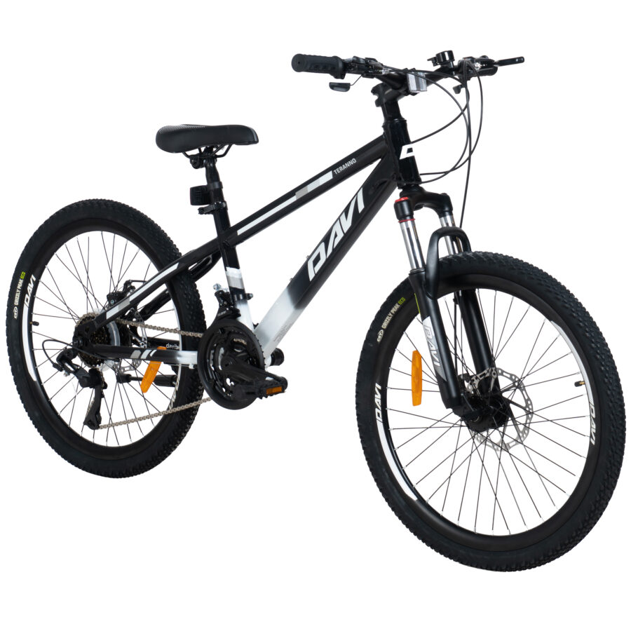 bicicleta copii davi terrano 24", 130 160 cm, 21 viteze, negru/alb