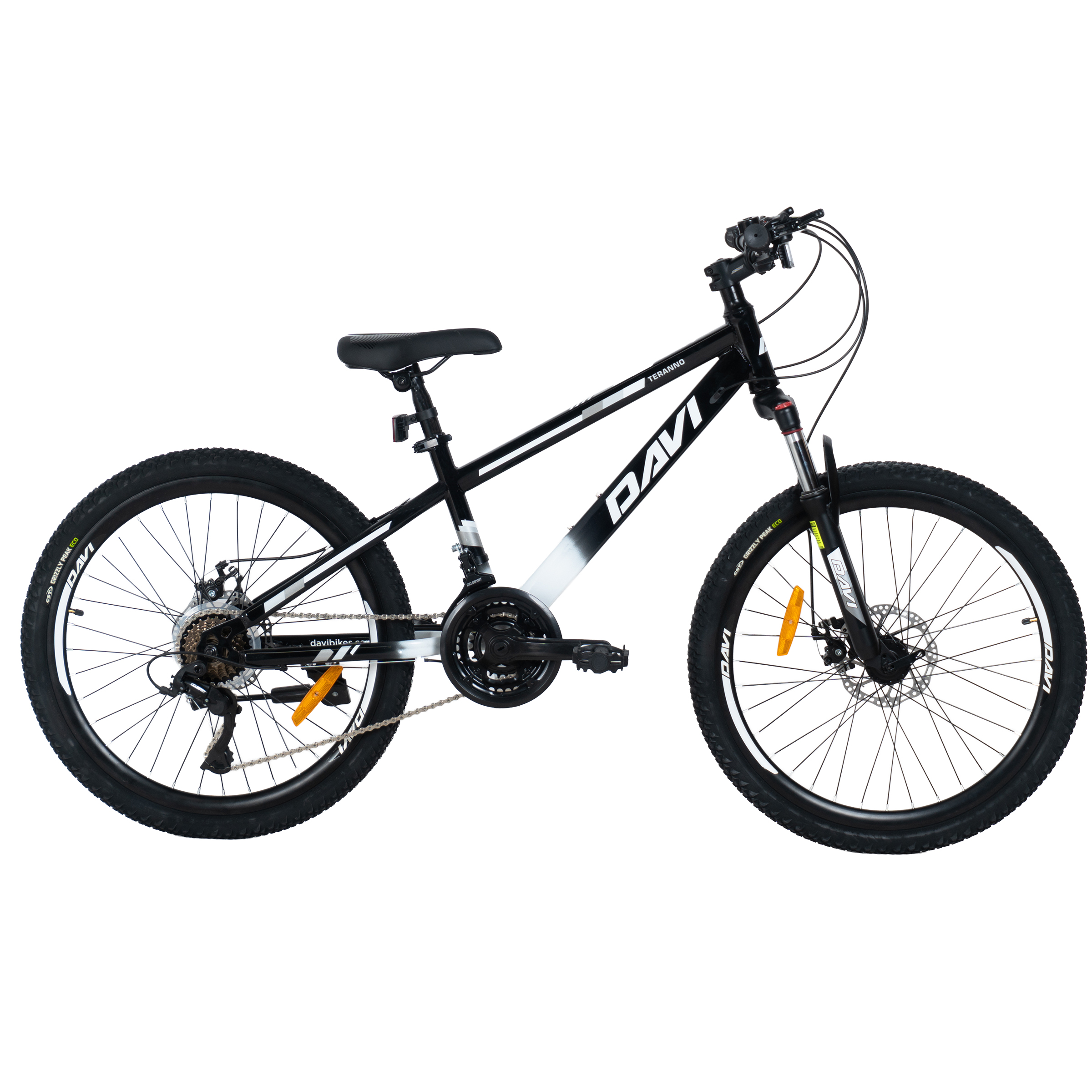 Bicicleta copii Davi Terrano 24", 130-160 cm, 21 viteze, Negru/Alb