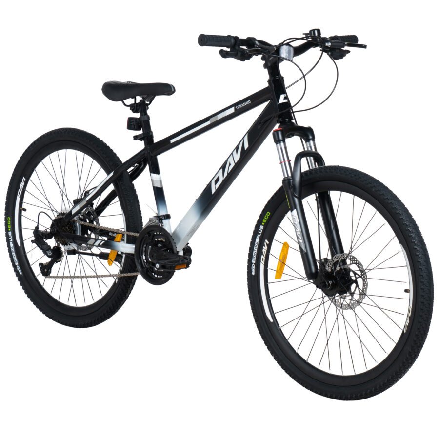 bicicleta mtb davi terrano 26", 145 170 cm, 21 viteze, negru/alb