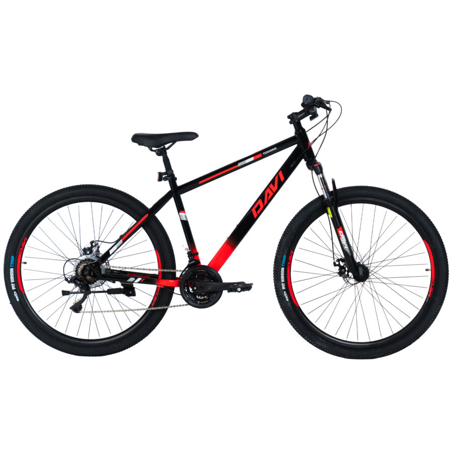 bicicleta mtb davi terrano 29", 170 195 cm, 21 viteze, negru/rosu