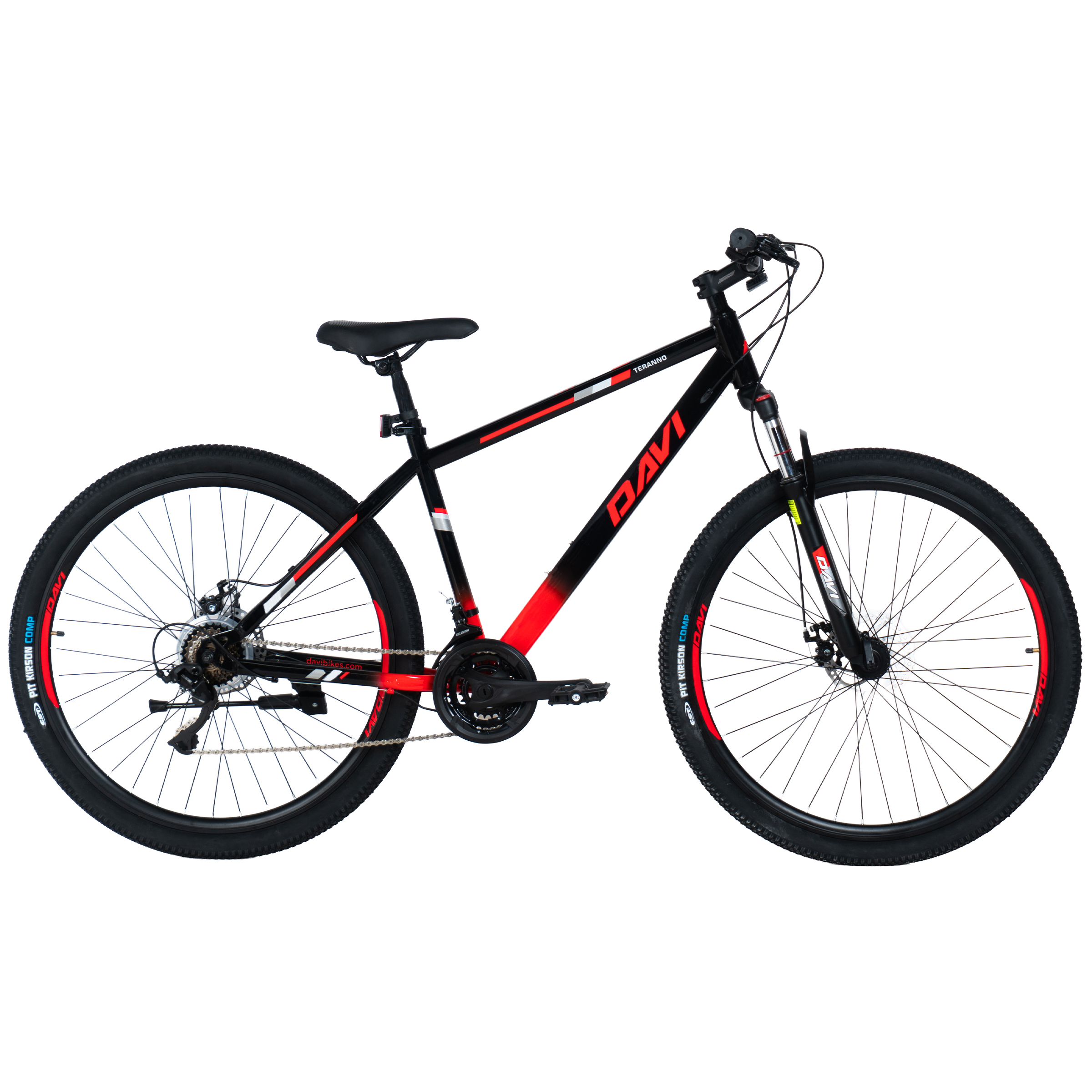 bicicleta mtb davi terrano 29", 170 195 cm, 21 viteze, negru/rosu