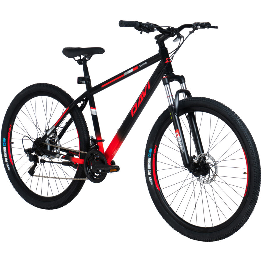 bicicleta mtb davi terrano 29", 170 195 cm, 21 viteze, negru/rosu