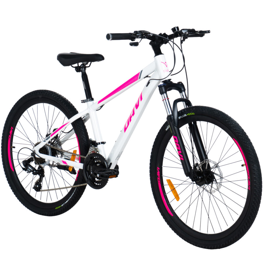 bicicleta mtb davi bella aluminiu, 26", 145 170 cm, 21 viteze, alb/roz