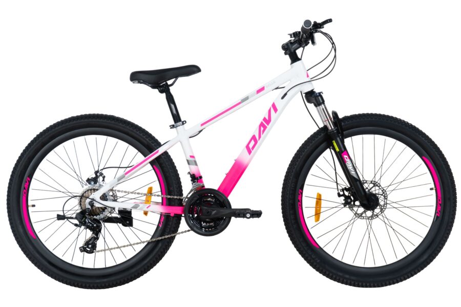 bicicleta mtb davi bella aluminiu, 26", 145 170 cm, 21 viteze, alb/roz
