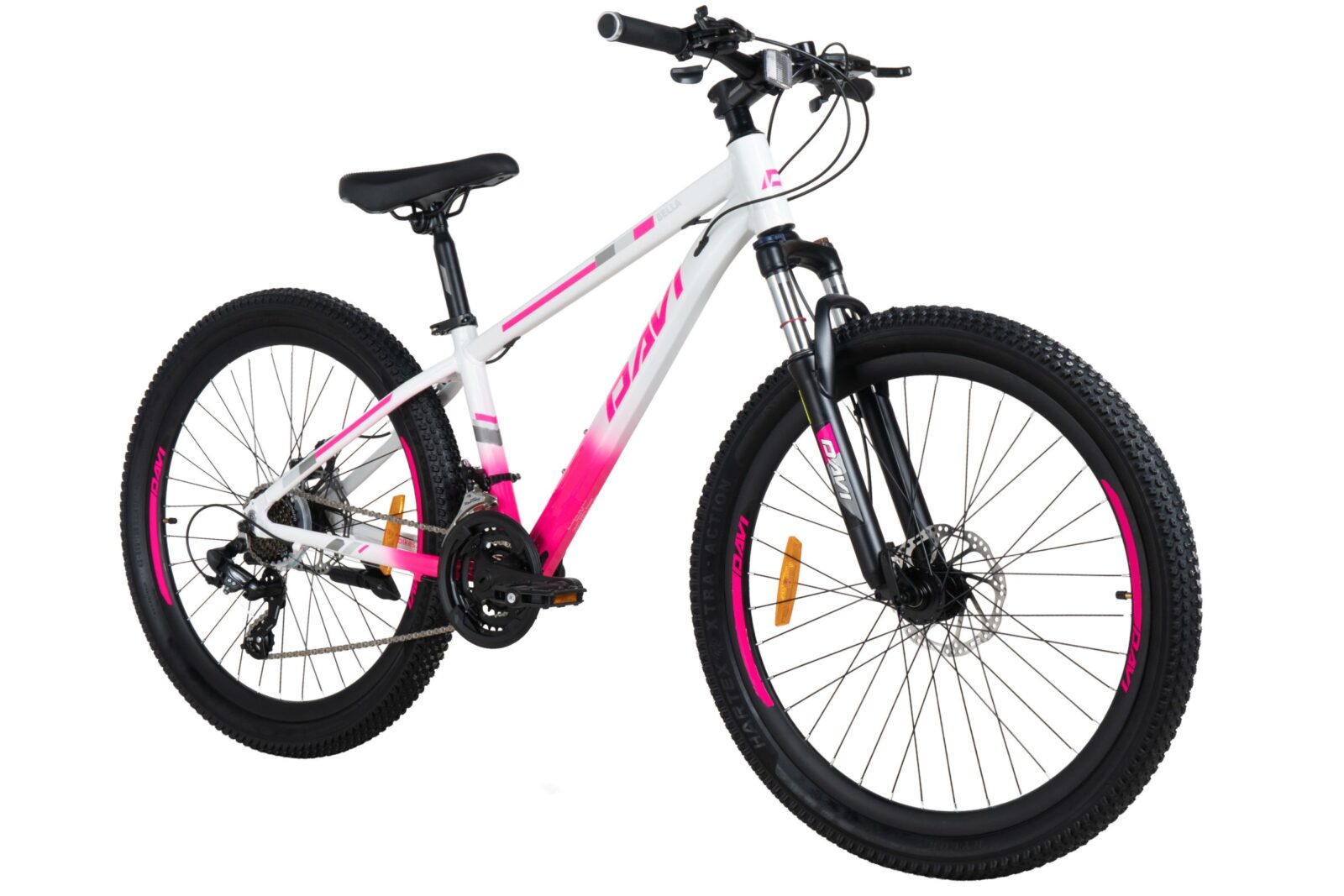 bicicleta mtb davi bella aluminiu, 26", 145 170 cm, 21 viteze, alb/roz
