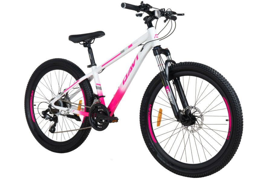 bicicleta mtb davi bella aluminiu, 26", 145 170 cm, 21 viteze, alb/roz