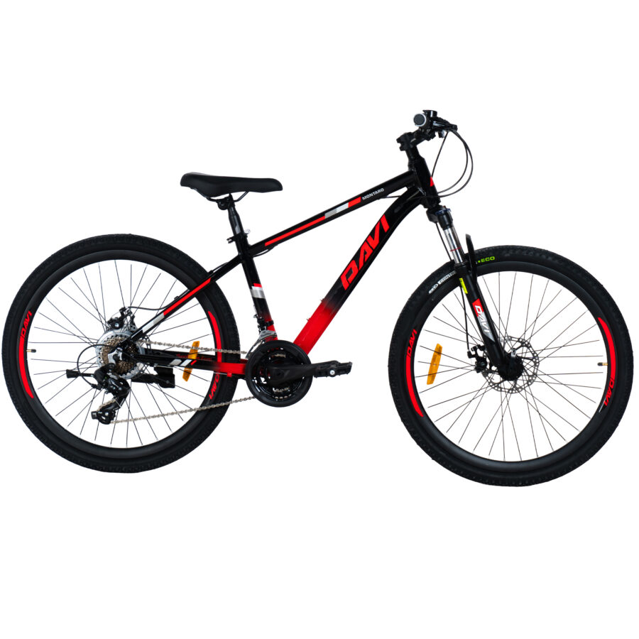 bicicleta mtb davi montaro aluminiu, 26", 145 170 cm, 21 viteze, negru/roşu