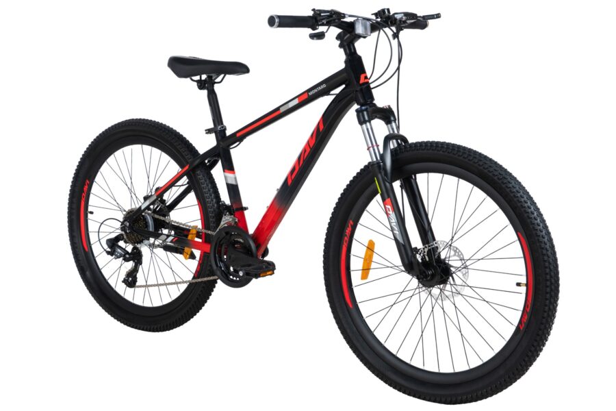 bicicleta mtb davi montaro aluminiu, 26", 145 170 cm, 21 viteze, negru/roşu/