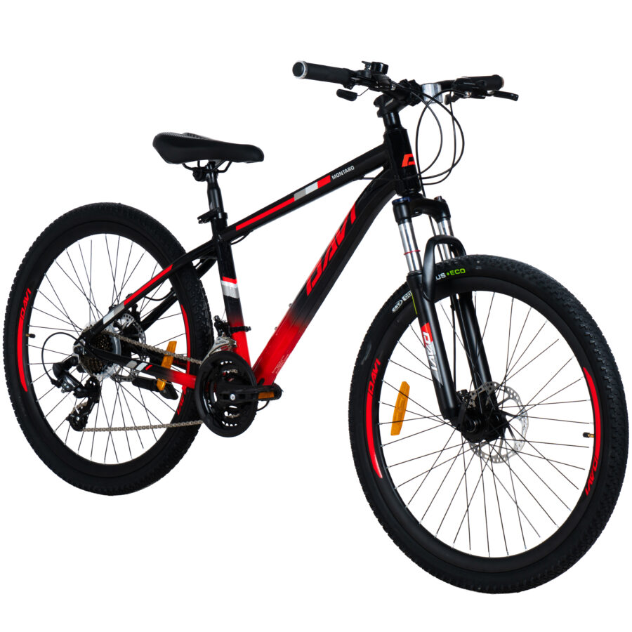 bicicleta mtb davi montaro aluminiu, 26", 145 170 cm, 21 viteze, negru/roşu
