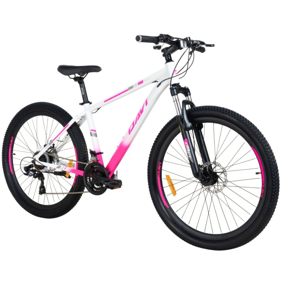 bicicleta mtb davi bella aluminiu, 27.5", 160 185 cm, 21 viteze, roz/alb