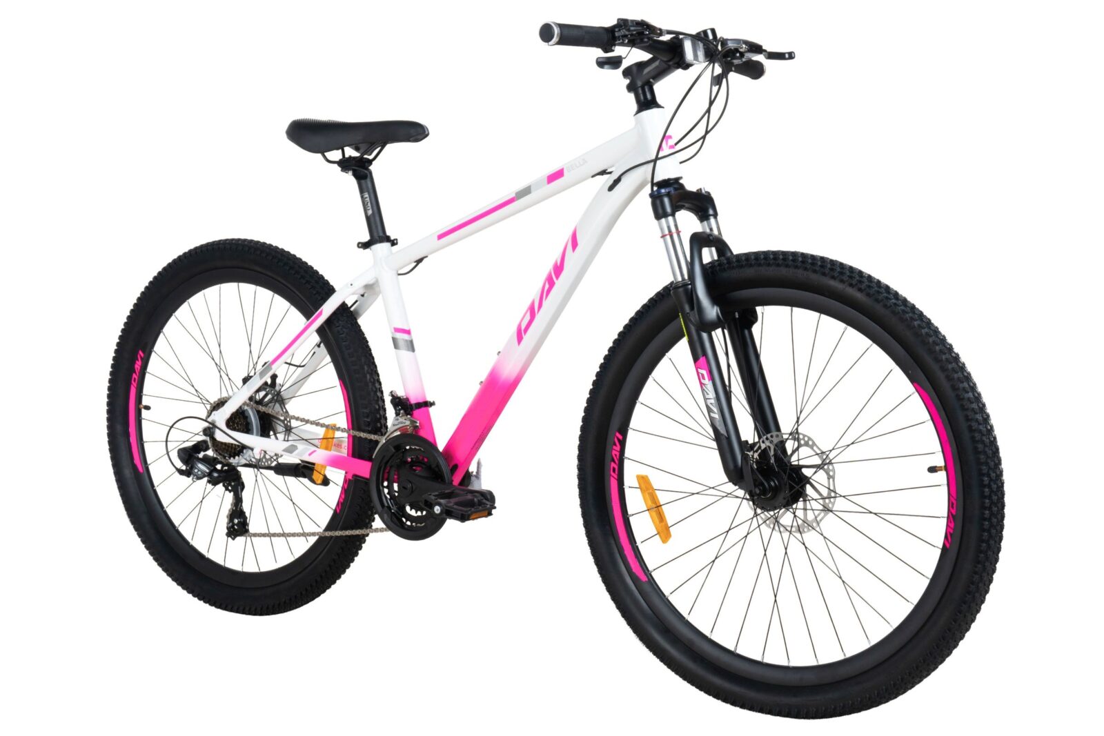 bicicleta mtb davi bella aluminiu, 27.5", 160 185 cm, 21 viteze, roz/alb