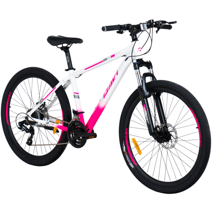 bicicleta mtb davi bella aluminiu, 27.5", 160 185 cm, 21 viteze, roz/alb