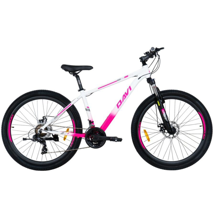 bicicleta mtb davi bella aluminiu, 27.5", 160 185 cm, 21 viteze, roz/alb