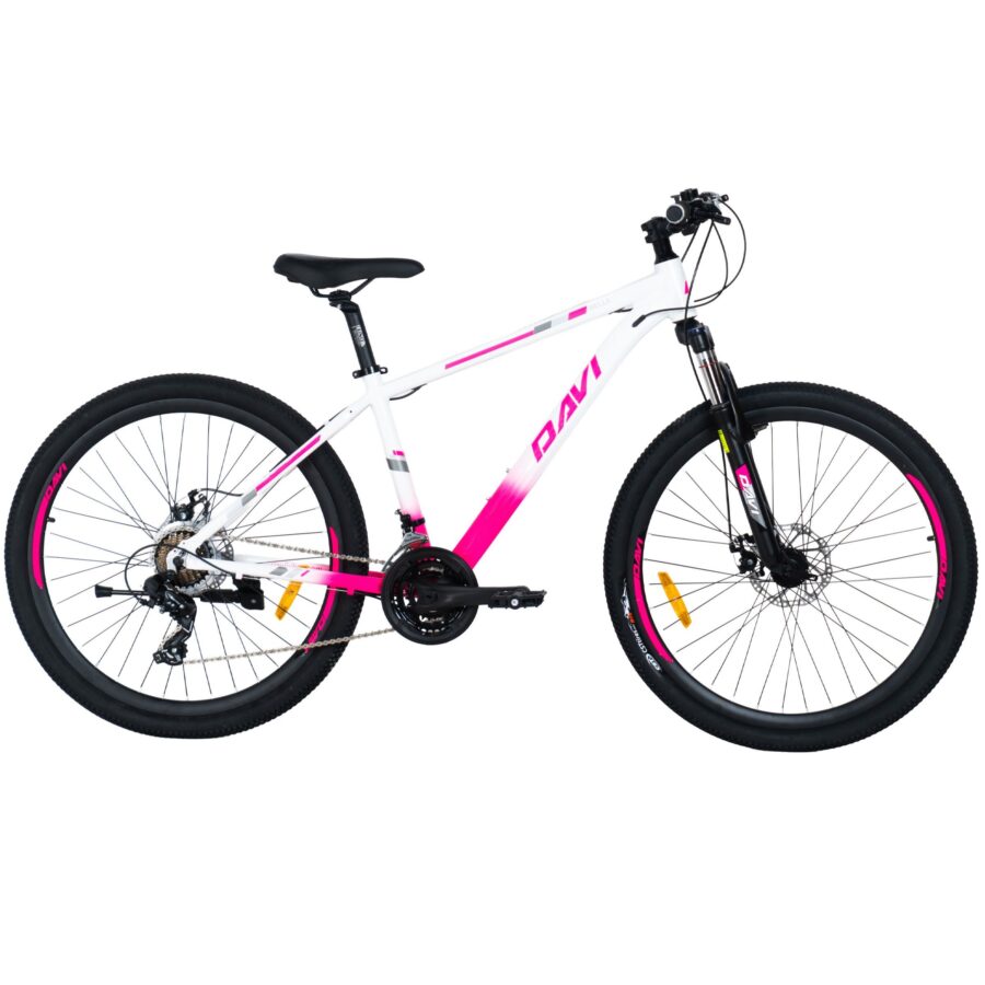 bicicleta mtb davi bella aluminiu, 27.5", 160 185 cm, 21 viteze, roz/alb