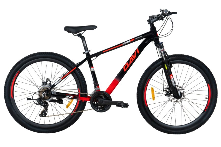 bicicleta mtb davi montaro aluminiu, 27,5", 160 185 cm, 21 viteze, negru/roşu