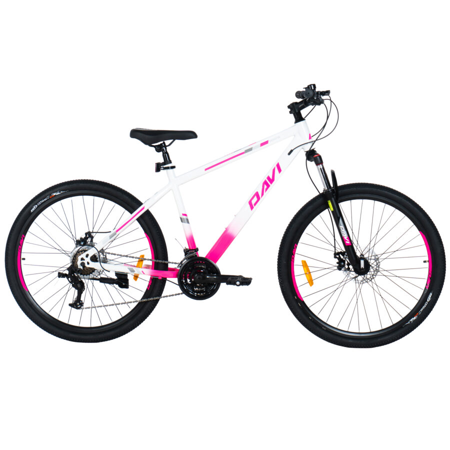 bicicleta mtb davi bonita 27.5", 160 185 cm, 21 viteze, alb/roz